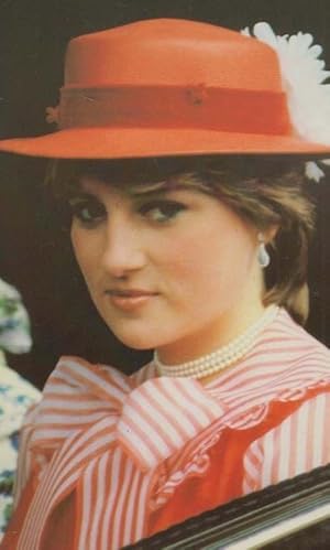 Princess Diana Red Summer Party Hat Dress Bow Tie Royal Postcard