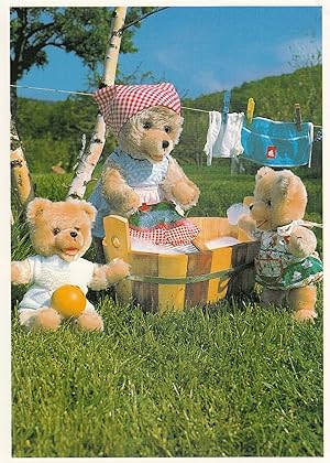 Teddy Bear Bears Hanging Washing On Line RPC Postcard