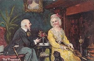 Man Proposing Marriage Wedding Proposal With Flowers Antique Postcard
