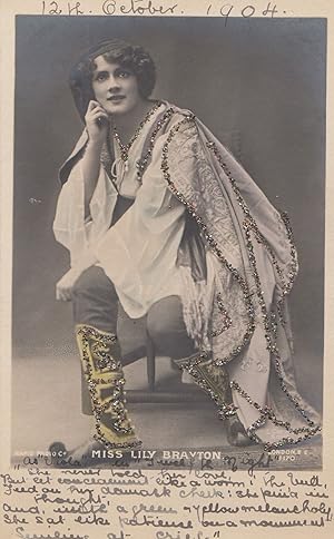 Lily Brayton Gold Sparkle Edwardian Actress Postcard