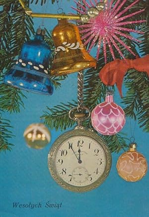 Poland Stopwatch Stopclock Clock Hanging On Tree Polish Happy Christmas Postcard