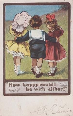 Schoolboy On Date Double Dating Choice Romance Embrace Cuddle Old Postcard
