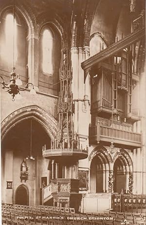 St Martins Church Brighton Organ & Interior Antique Real Photo Postcard