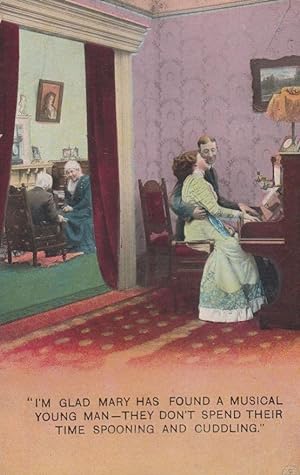 Cuddling Spooning Kissing At Piano Musical Marriage Courting Postcard
