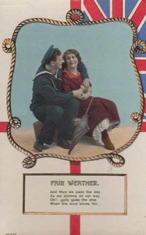 Fair Weather Military WW1 Ship Love Romance Sailor Antique War Postcard