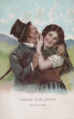 Give Me A Kiss Victorian Man Forcing Woman To Snog Him Antique Kissing Postcard