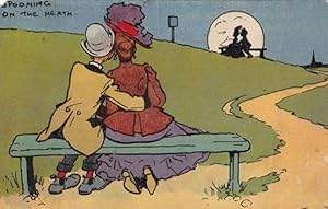 Spooning Kissing On The Village Green Heath Antique Comic Humour Postcard