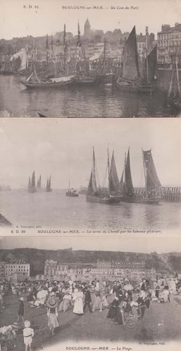 Fishing Boats at Boulogne Port Beach Antique French France 3 Postcard