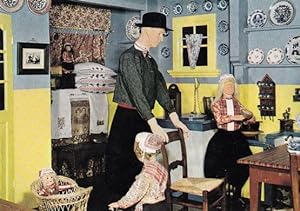 Vintage Family In Kitchen Holland Waxwork Postcard