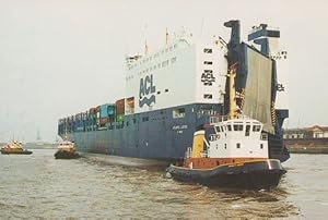 ACL Atlantic Cartier Ship Maiden Voyage Liverpool Bramley Moore Tug Postcard