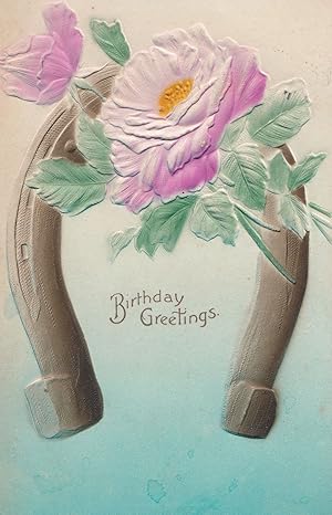 Happy Birthday Raised German Horseshoe Flower Antique Greetings Postcard