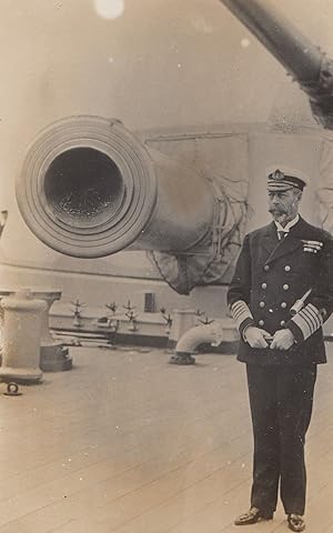 King Edward VIII by Ship Gun Canon Antique Real Photo Postcard