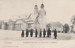 Line Of People at Clausthal Martkirche Und Rathaus Rare German Postcard
