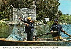 Tabgha Sea Of Galilee Boat Ship Fishing Fishermen St Peters Church Postcard