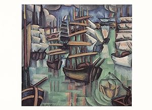 Andre Lhote Port De Bordeaux French Fishing Boats WW1 Exhibit Painting Postcard