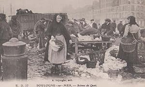 Fish Fishing Lady Fishermen Markets Boulogne Antique French France Postcard
