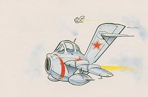 Plane P400 MIG-15 War Animated Painting Cartoon Postcard