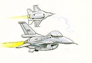 F16 F-16 Fighting Falcon Aircraft Plane War Animated Painting Cartoon Postcard