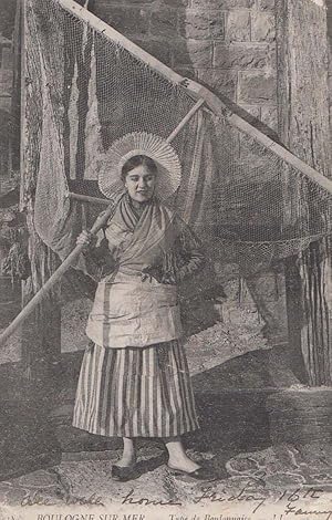 Boulogne Sur Mer Fashion French Fishing Lady Net Costume Antique Postcard
