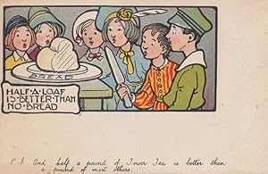 Girl Guide Uniform Type Girl With Loaf Of Bread Half A Loaf Antique Tea Postcard