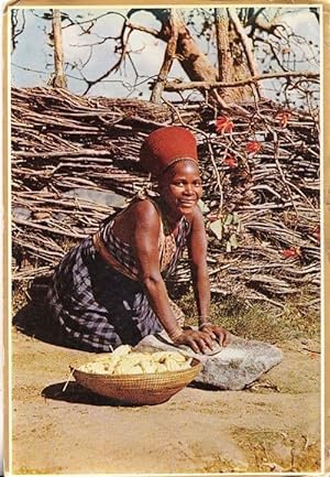 Zulu Woman Natal Cooking Africa African Tribe Fruit Basket Rare Photo Postcard