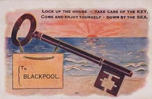 Blackpool Lcok The Door & Enjoy Holiday Giant Key Antique Comic Humour Postcard