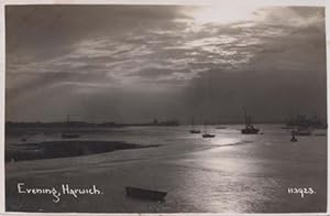 Harwich Essex At Night Harbour Ship Boat Quay Sunset Antique Real Photo Postcard