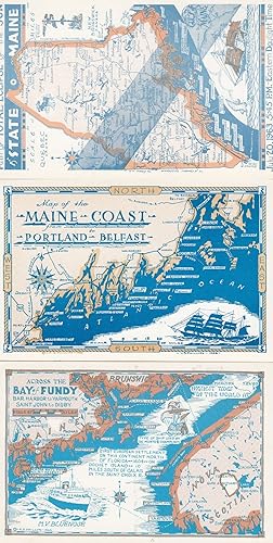 Bay Of Fundy Belfast Canadian 3x Maine Map Postcard s