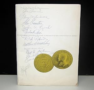 Immagine del venditore per Honoring John Fitzgerald Kennedy ~ President of the United States of America Souvenir Dinner Program signed by thirteen including Frank Sinatra Hollywood Palladium November 18th, 1961 venduto da Planet Books