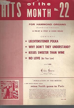 Image du vendeur pour Hits of the Month No. 22 for Hammond Organs (Combined Edition) - Pre-set, Spinet, Chord Organ mis en vente par Vada's Book Store