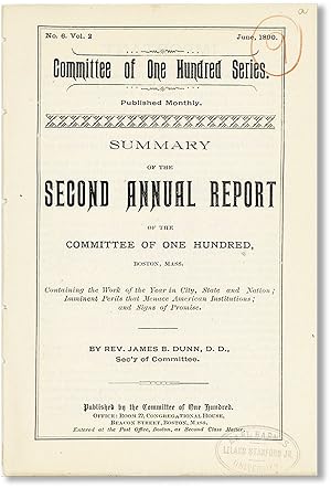 Summary of the Second Annual Report of the Committee of One Hundred, Boston, Mass. [Committee of ...