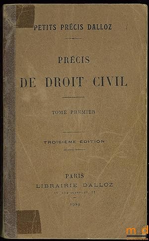 Seller image for PRCIS DE DROIT CIVIL, t. I, 3med. for sale by La Memoire du Droit