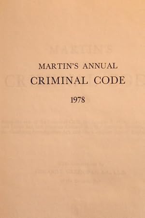 Seller image for Martin's Annual Criminal Code 1978 for sale by Mad Hatter Bookstore