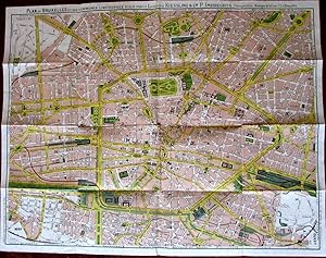 Brussels Belgium City Plan 1894 rare folding pocket map Kiessling color litho