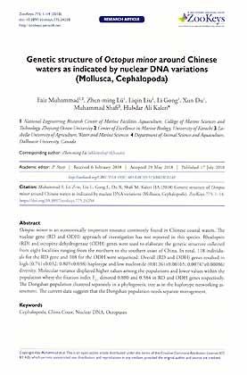 Imagen del vendedor de Genetic structure of Octopus minor around Chinese waters as indicated by nuclear DNA variations (Mollusca, Cephalopoda) a la venta por ConchBooks