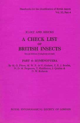 Imagen del vendedor de A Check List of British Insects, Part 4: Hymenoptera [2nd ed.] a la venta por ConchBooks