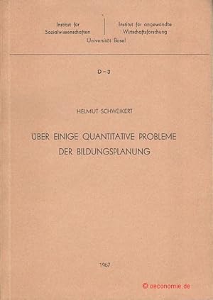 Bild des Verkufers fr ber einige quantitative Probleme der Bildungsplanung. Dissertationenreihe 3. zum Verkauf von Antiquariat Hohmann