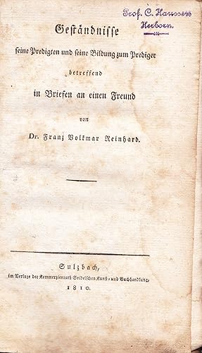 Bild des Verkufers fr Gestndnisse. Seine Predigten und seine Bildung zum Prediger betreffend, in Briefen an einen Freund. zum Verkauf von Antiquariat Immanuel, Einzelhandel