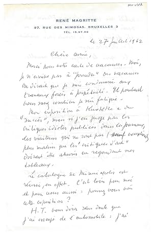 Image du vendeur pour Autograph letter signed ("Rene et Georgette") and illustrated with one original drawing. mis en vente par Kotte Autographs GmbH