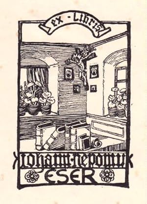 Exlibris für Johann Nepomuk Eser. Klischéedruck von Rudolf Schiestl.