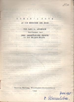 Seller image for Kumar's Note an die Menschen der Erde. for sale by Versandantiquariat Boller