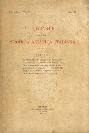 GIORNALE della Società Asiatica Italiana. Nuova serie - Vol. II. Fasc. III.