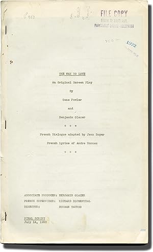 Bild des Verkufers fr The Way to Love (Original screenplay for the 1933 film) zum Verkauf von Royal Books, Inc., ABAA