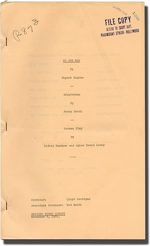 Bild des Verkufers fr No One Man (Original screenplay for the 1932 film) zum Verkauf von Royal Books, Inc., ABAA