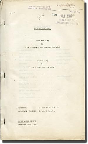 Bild des Verkufers fr Up Pops the Devil (Original screenplay for the 1931 film) zum Verkauf von Royal Books, Inc., ABAA