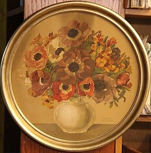 "Anemonen mit Goldlack". Blumenstillleben mit Anemonen in Vase. Farbdruck in Lithographie. Rechts...