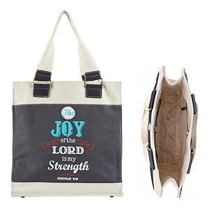 Joy of the Lord 14.25" NAVY Canvas Tote Nehemiah 8:10 by Christian Art Gifts