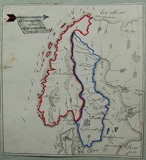 gezeichnete Karte von Skandinavien, 19.Jhdt.