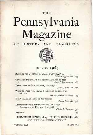 Seller image for The Pennsylvania Magazine of History and Biography, Volume XCI, No.3: July, 1967 for sale by Dorley House Books, Inc.