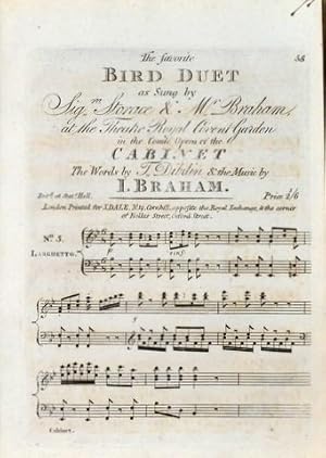 Immagine del venditore per The favorite Bird Duet as Sung by Sigra. Storace & Mr. Braham at the Theatre Royal Covent Garden, in the Comic Opera of the Cabinet. The Words by T. Dibdin [`Ah could I hope`] venduto da Paul van Kuik Antiquarian Music